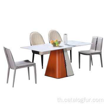 ชุดรับประทานอาหารหนังอานแบบเรียบง่ายเก้าอี้โต๊ะรับประทานอาหารไม้สำหรับเฟอร์นิเจอร์รับประทานอาหาร